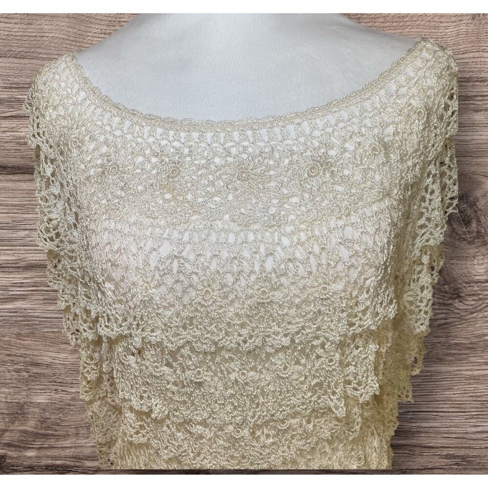 Boston‎ Proper Ivory Crochet Top Tiered Sleeves XS/S Romantic Cottagecore Boho